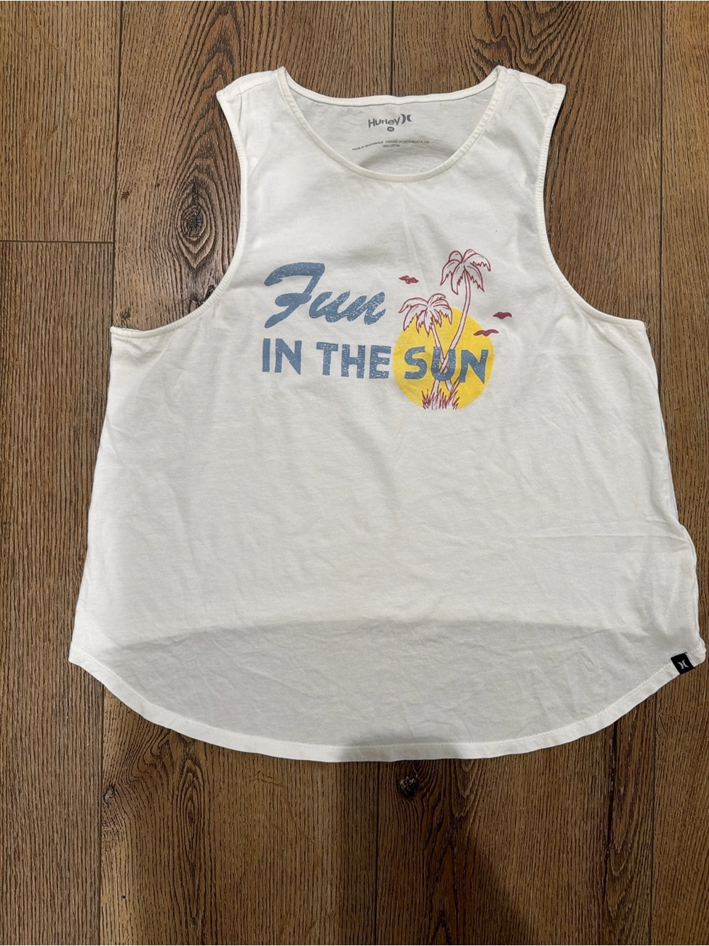 Hurley White 'Fun in the Sun' Graphic Tank with Blue and Yellow Print